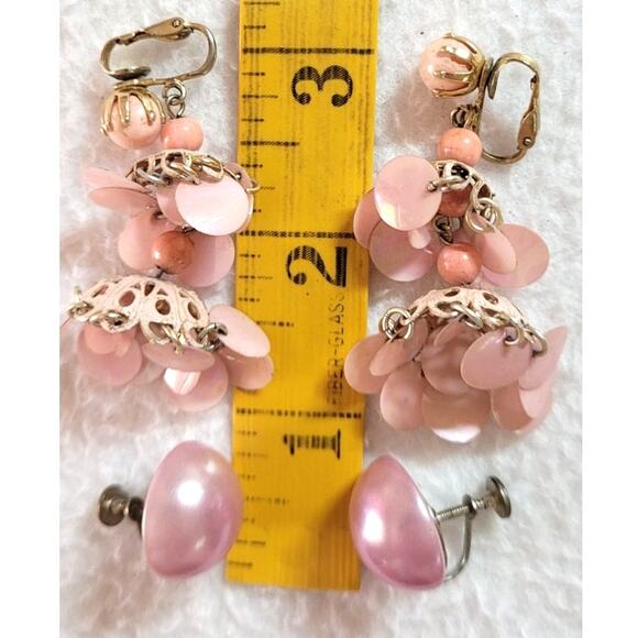 Vtg Pink Necklace Clip Screwback Earrings Lot Bead Multi Strand Japan Hong Kong - Picture 4 of 6